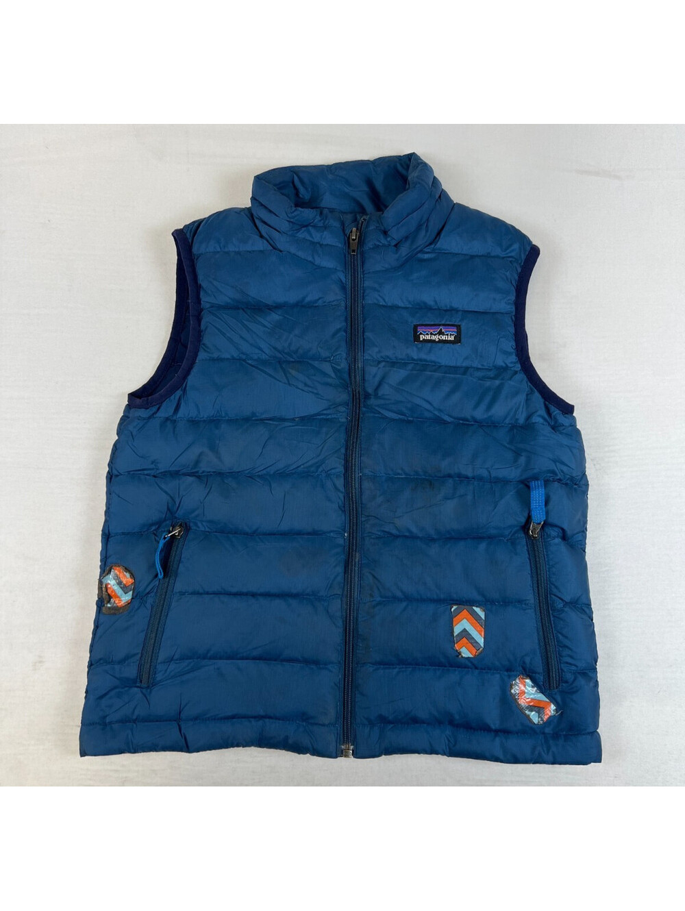 Patagonia Boys XS Blue Down Puffer Vest Full Zip Outerwear Quilted Patches